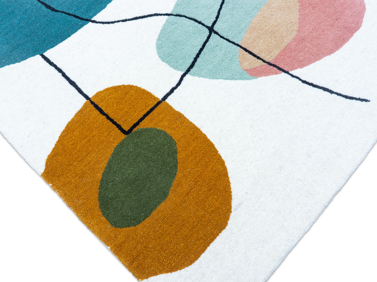 Handmade Ivory & Multicolor Abstract Wool Rug – Mid-Century – photo 4