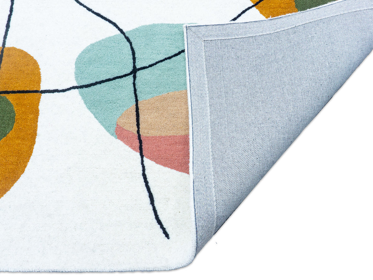 Handmade Ivory & Multicolor Abstract Wool Rug – Mid-Century – photo 5