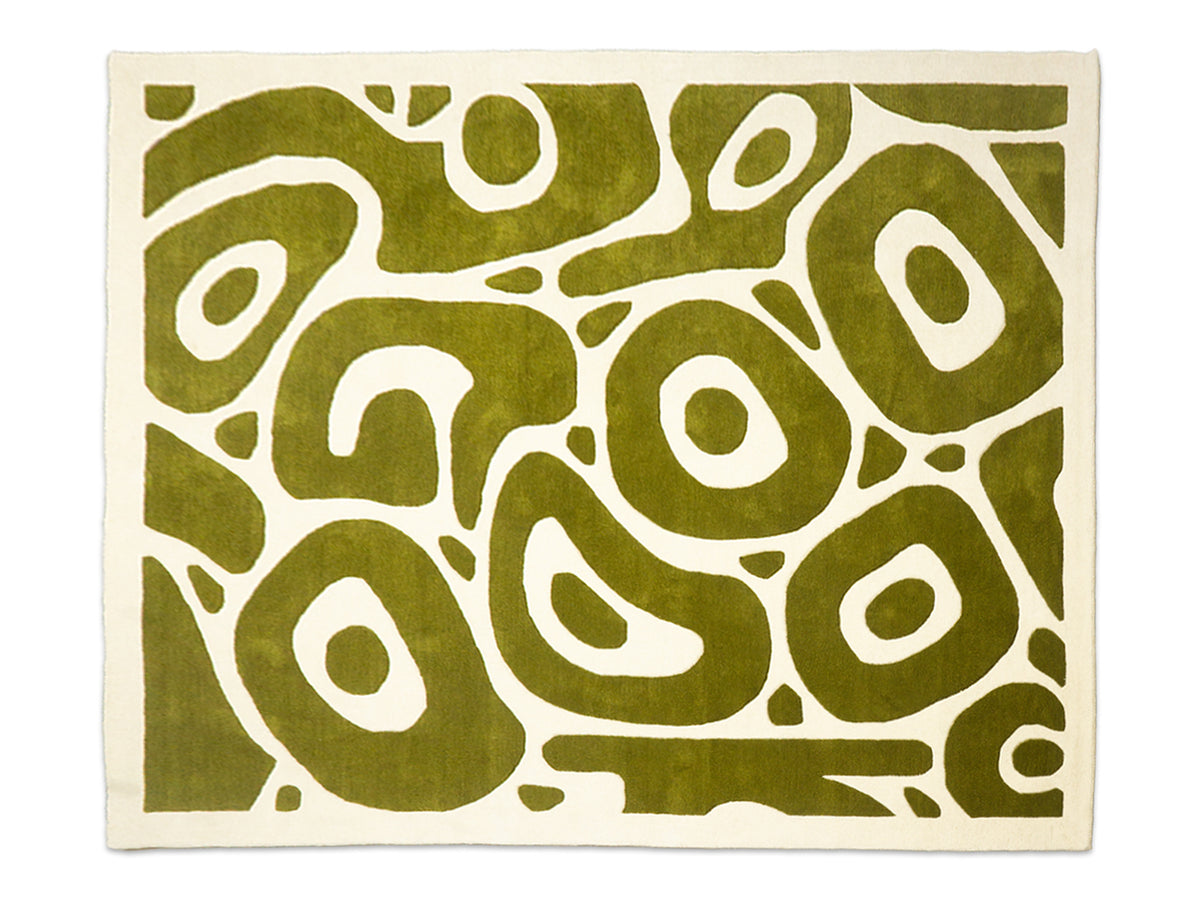 Handmade Olive Green & Ivory Organic Abstract Wool Rug – Modern – photo 1