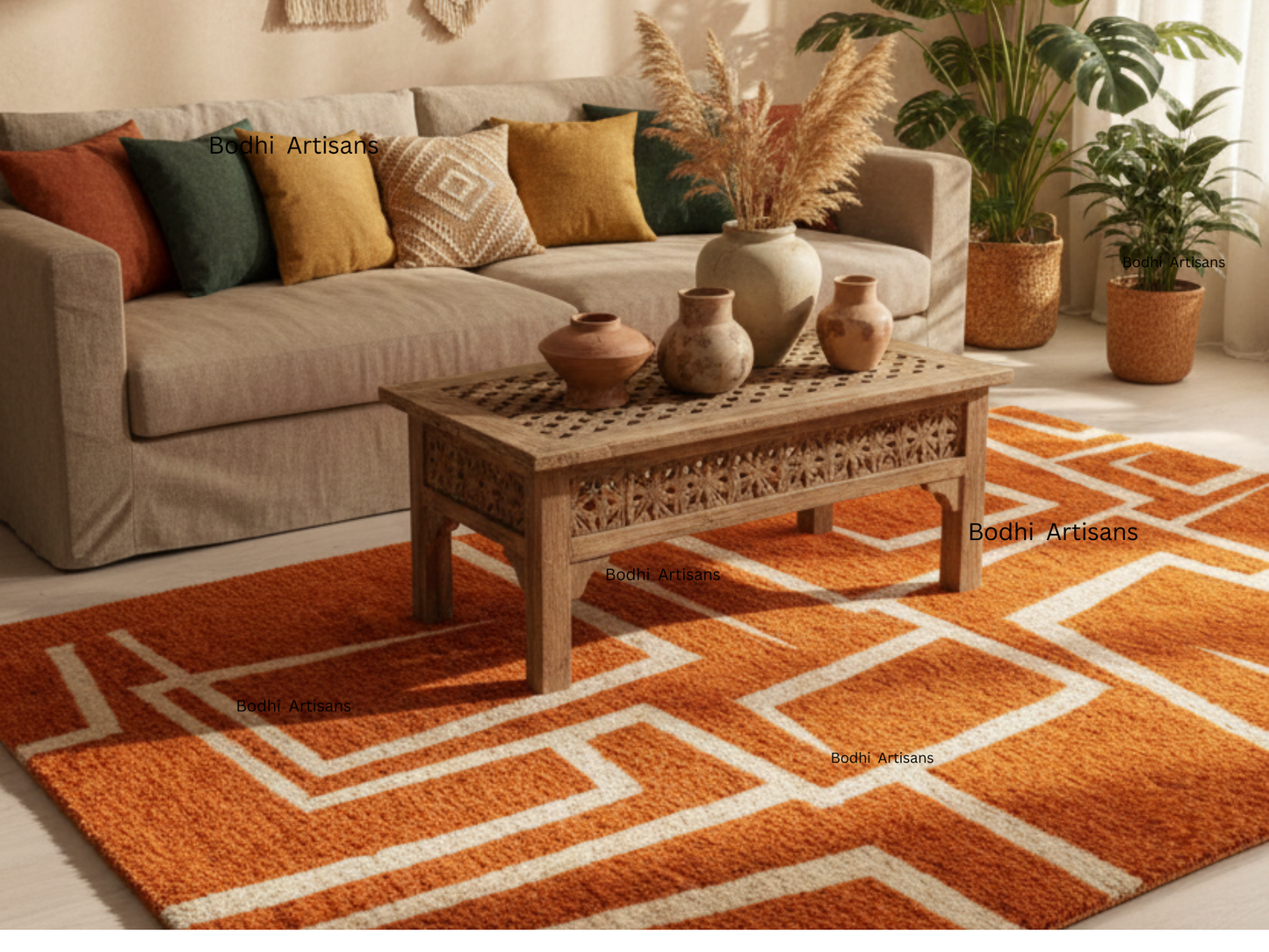 modern rust orange geometric hand tufted wool rug abstract area rug