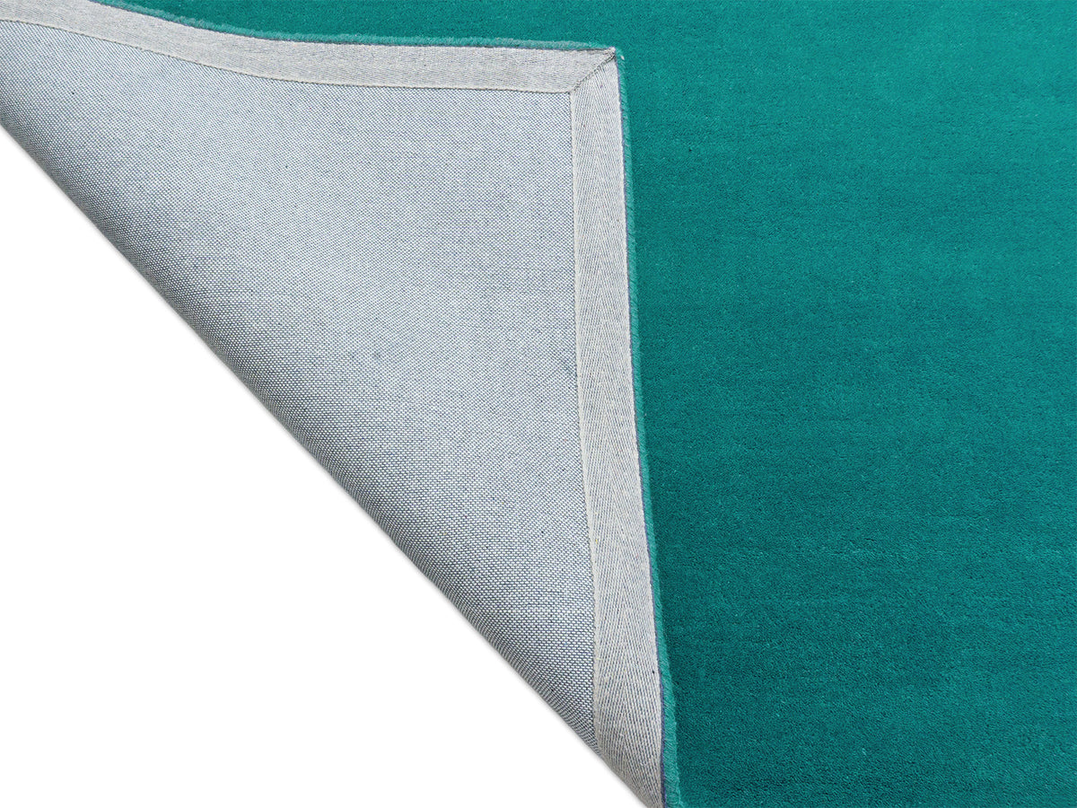 Teal solid minimalist rug, handmade wool carpet, made in India