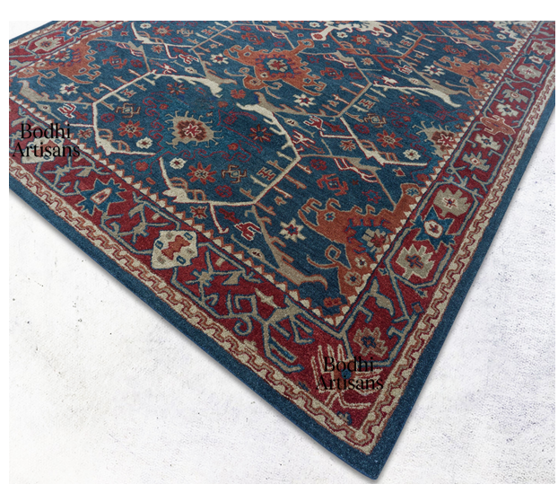 Handmade Wool Oriental Rug Blue | Traditional Hand-Tufted Persian Area Carpet | Vintage Style Living Room Rug |