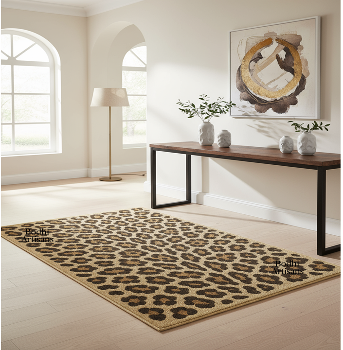 Hand tufted leopard print wool rug for living room modern animal print area rug