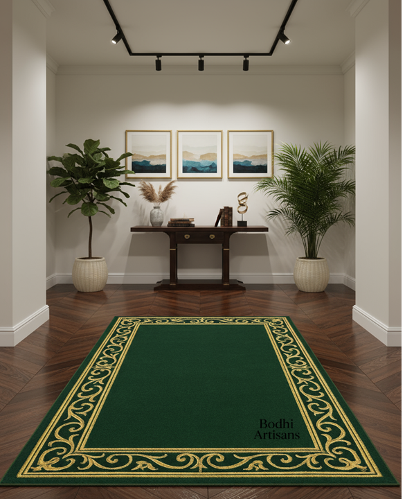 /products/emerald-green-gold-border-wool-rug