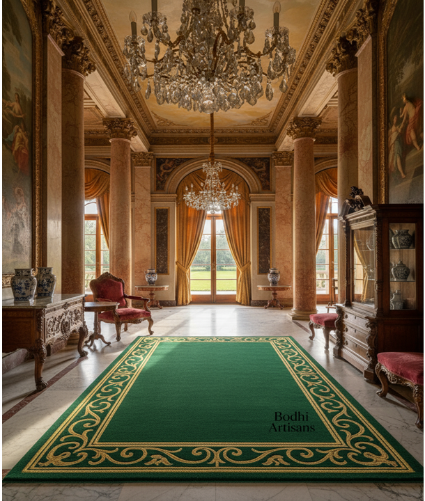 /products/emerald-green-gold-border-wool-rug