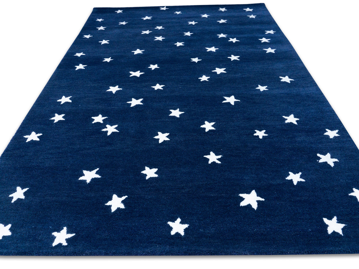 Navy blue white star rug – hand-tufted modern wool rug by Bodhi Artisans