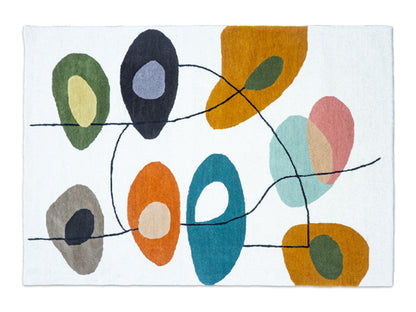 Handmade Ivory & Multicolor Abstract Wool Rug – Mid-Century – photo 1