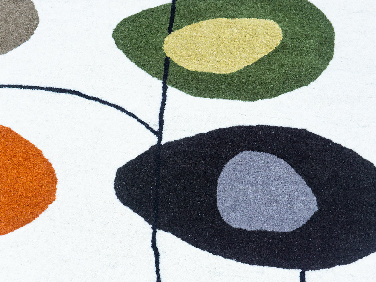 Handmade Ivory & Multicolor Abstract Wool Rug – Mid-Century – photo 8