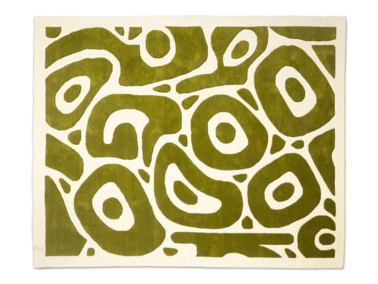 Handmade Olive Green & Ivory Organic Abstract Wool Rug – Modern – photo 1