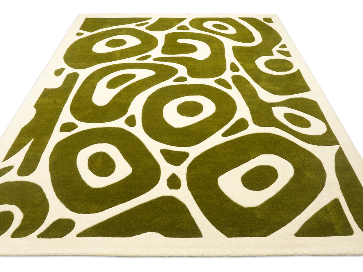 Handmade Olive Green & Ivory Organic Abstract Wool Rug – Modern – photo 2