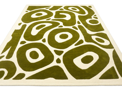 Handmade Olive Green & Ivory Organic Abstract Wool Rug – Modern – photo 2