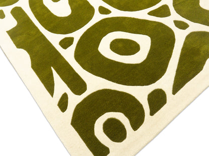Handmade Olive Green & Ivory Organic Abstract Wool Rug – Modern – photo 3