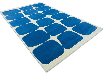 Hand Tufted Wool Rug in Cobalt Blue and Ivory – Modern Geometric Area Rug