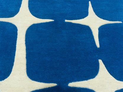 Hand Tufted Wool Rug in Cobalt Blue and Ivory – Modern Geometric Area Rug
