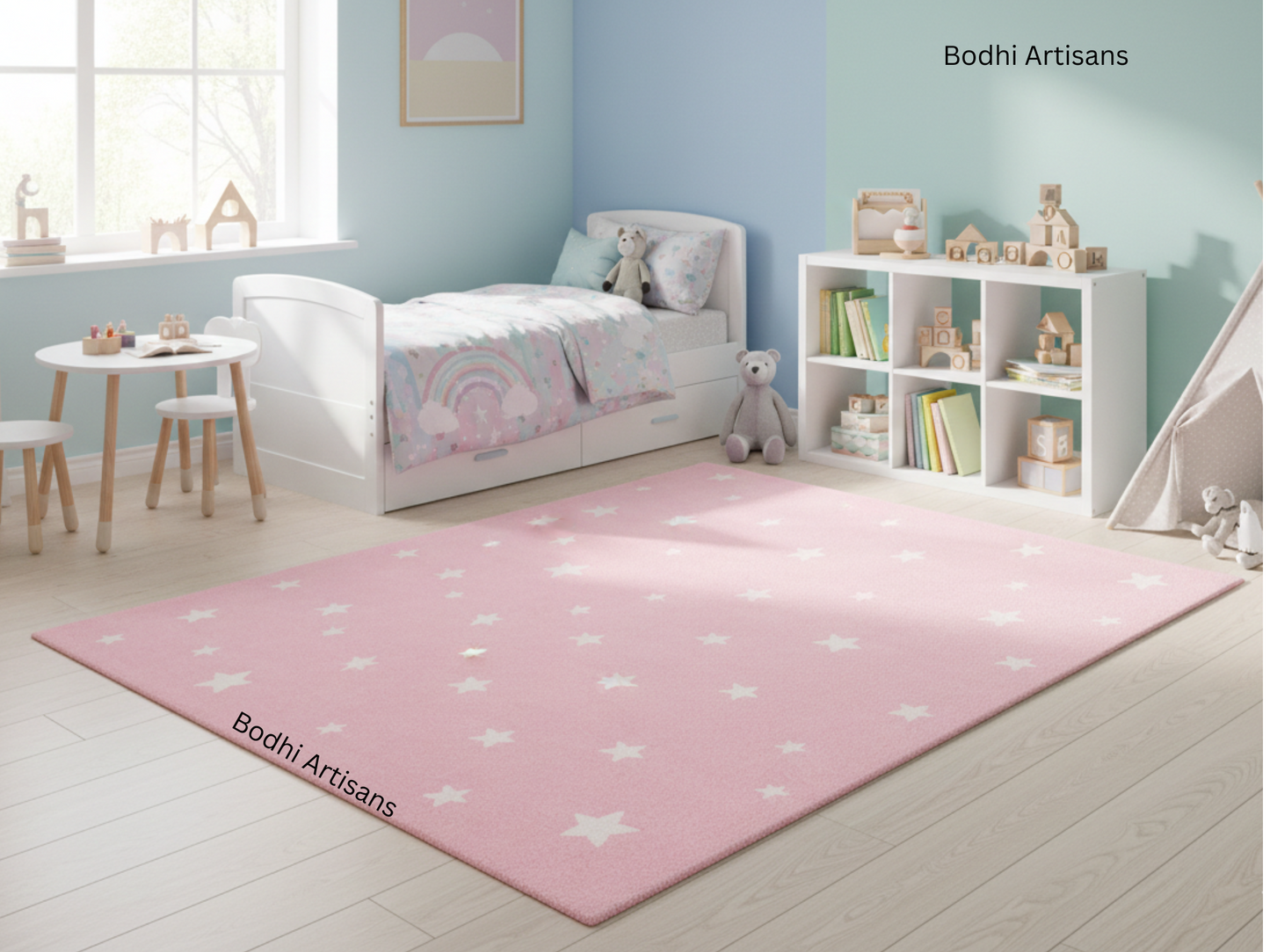 pink star kids rug hand tufted wool nursery area rug for girls bedroom