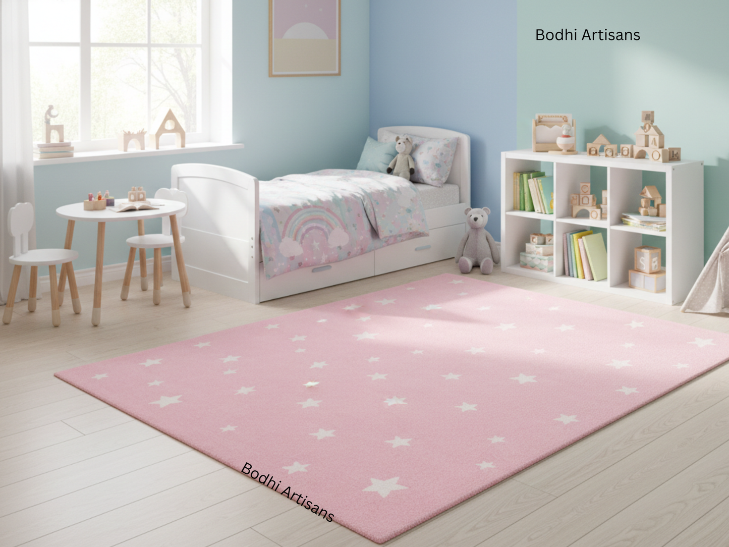 pink star kids rug hand tufted wool nursery area rug for girls bedroom