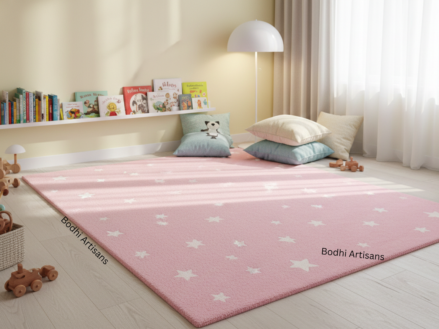 pink star kids rug hand tufted wool nursery area rug for girls bedroom