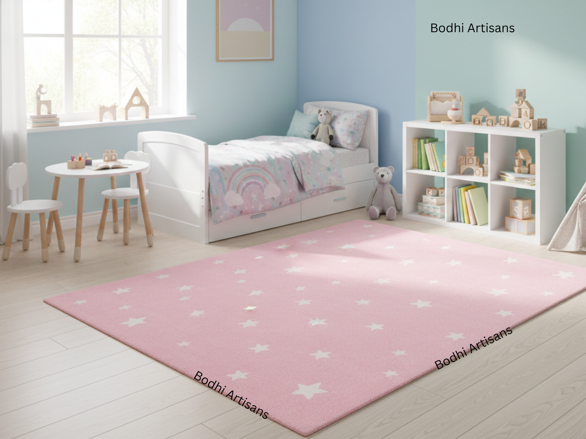 pink star kids rug hand tufted wool nursery area rug for girls bedroom