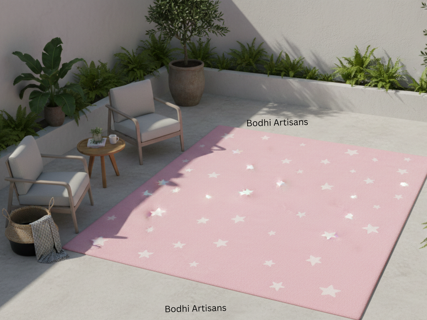 Hand-Tufted Wool Kids Rug – Pink Star Design