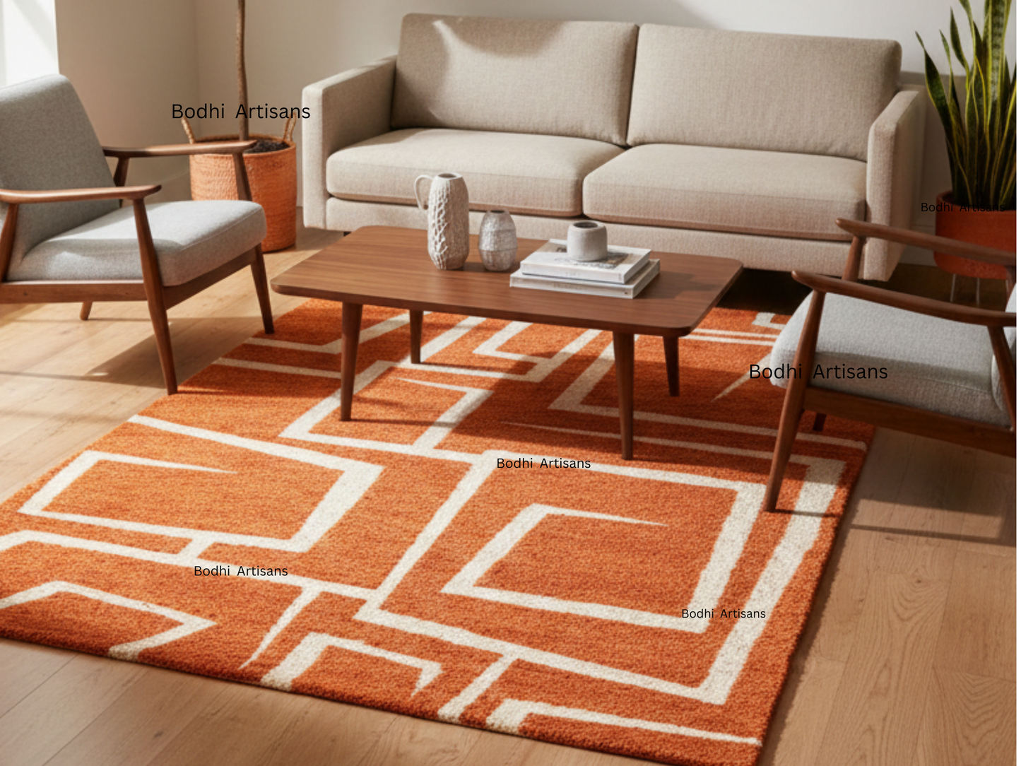 modern rust orange geometric hand tufted wool rug abstract area rug