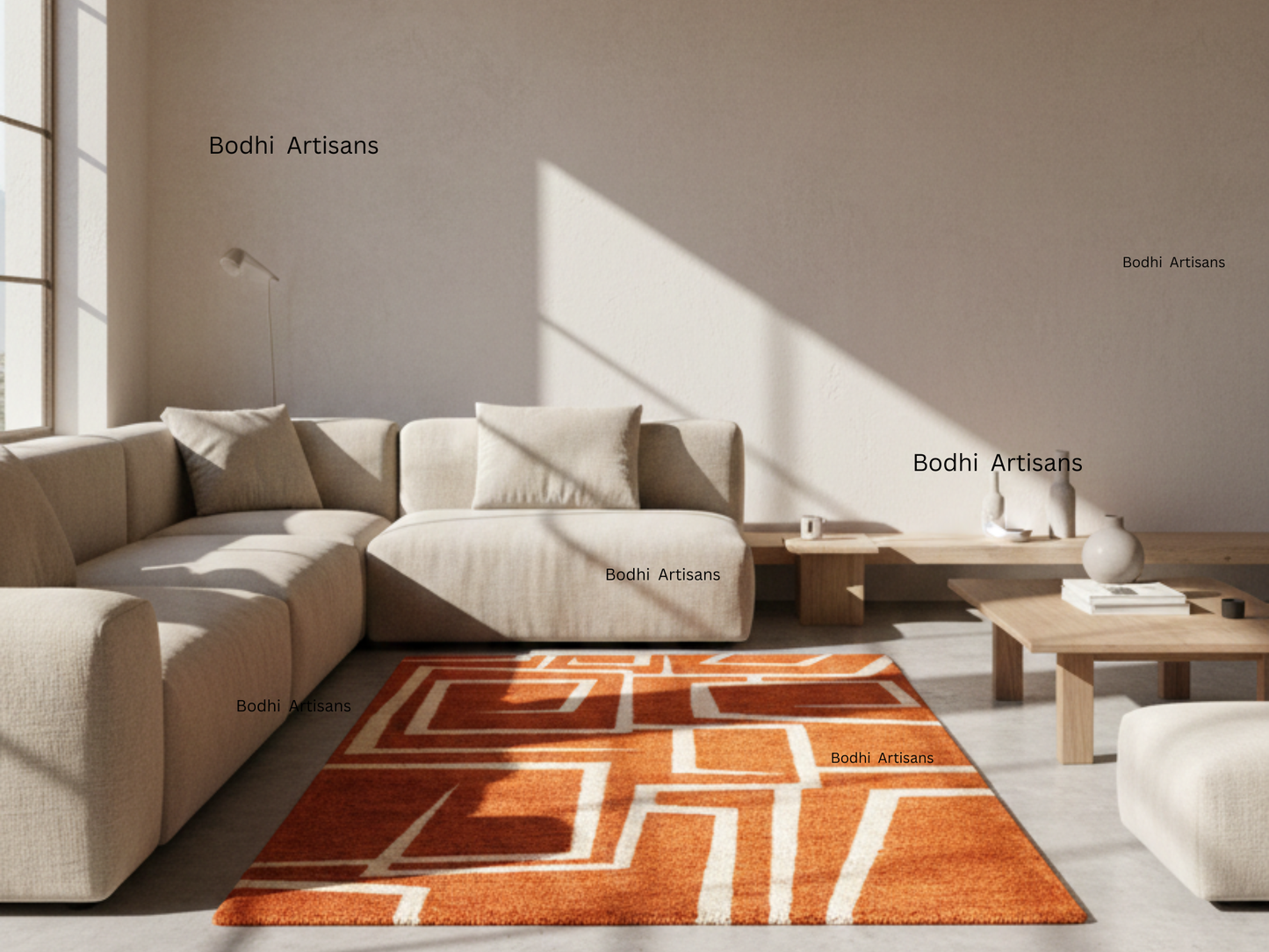 modern rust orange geometric hand tufted wool rug abstract area rug