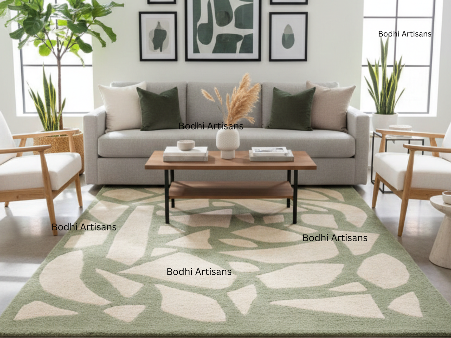 sage green abstract hand tufted wool rug modern organic pattern area rug