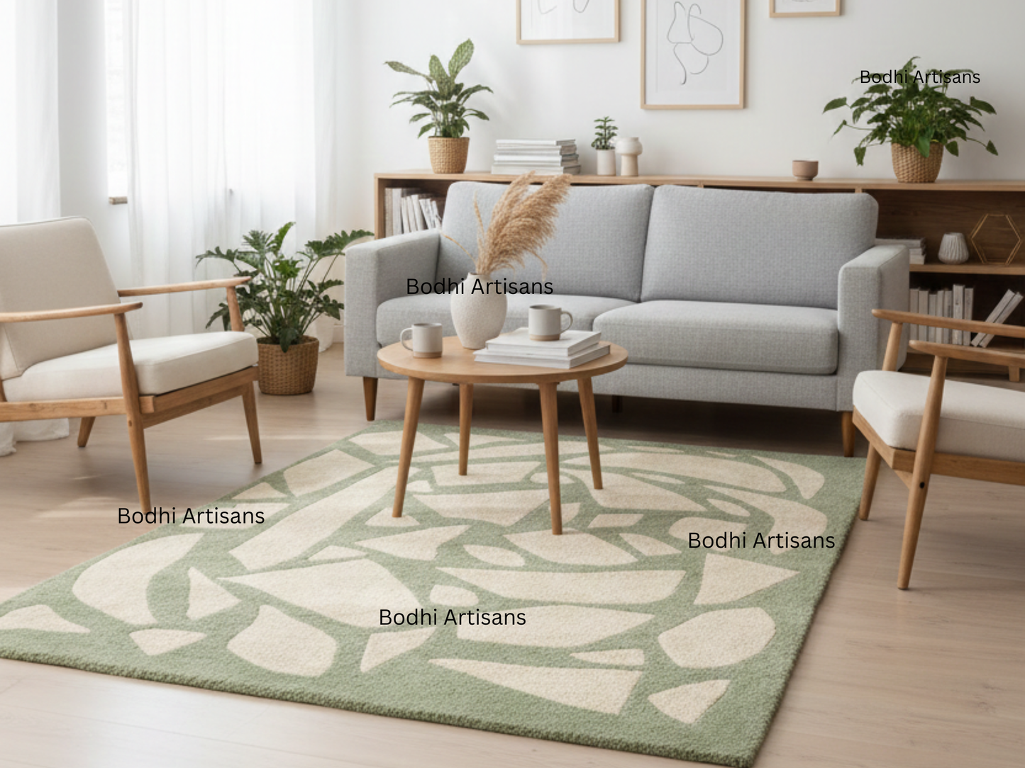 sage green abstract hand tufted wool rug modern organic pattern area rug