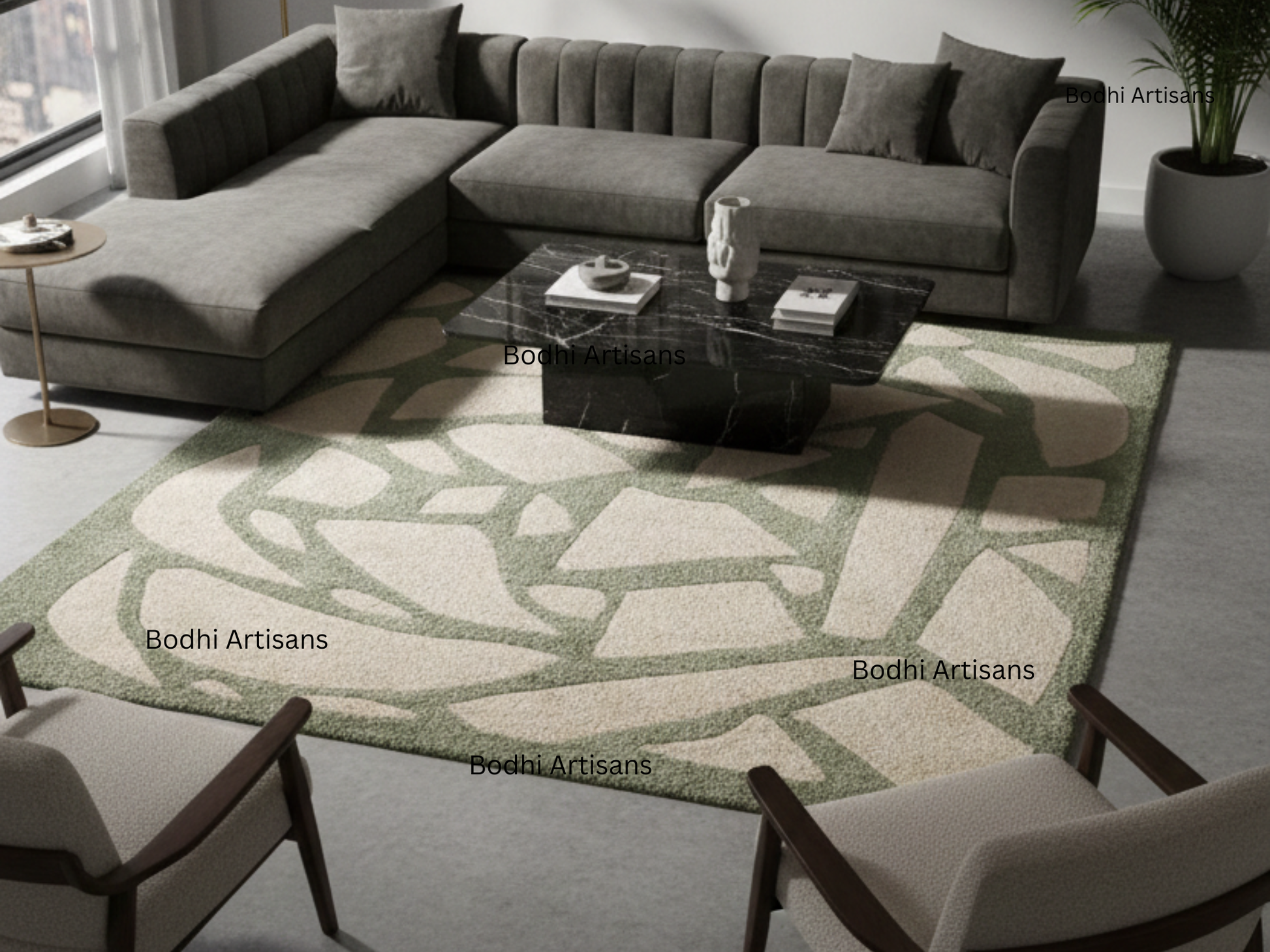 sage green abstract hand tufted wool rug modern organic pattern area rug