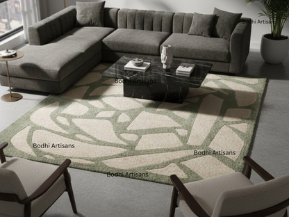 sage green abstract hand tufted wool rug modern organic pattern area rug