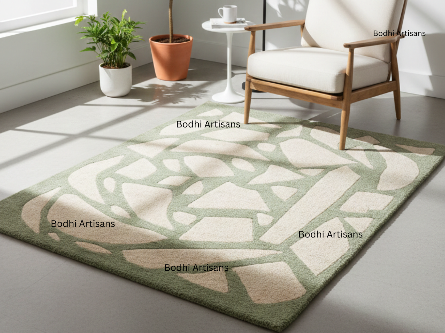 sage green abstract hand tufted wool rug modern organic pattern area rug