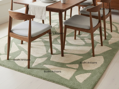 sage green abstract hand tufted wool rug modern organic pattern area rug