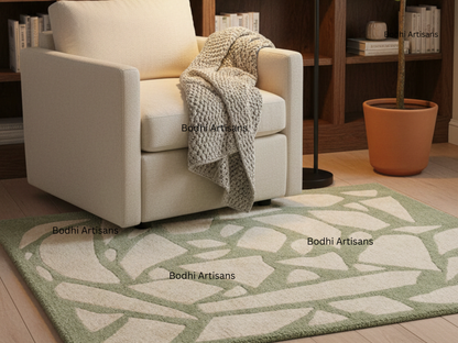 sage green abstract hand tufted wool rug modern organic pattern area rug