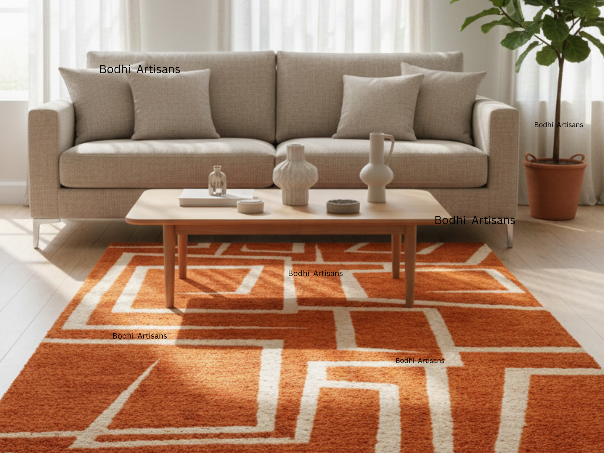 modern rust orange geometric hand tufted wool rug abstract area rug