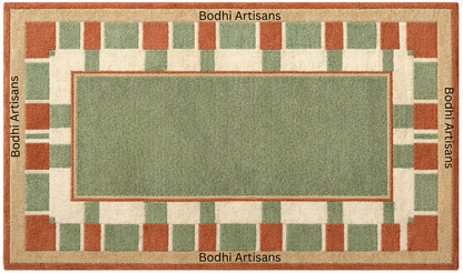 Hand Tufted Sage Green Wool Rug with Terracotta Geometric Border