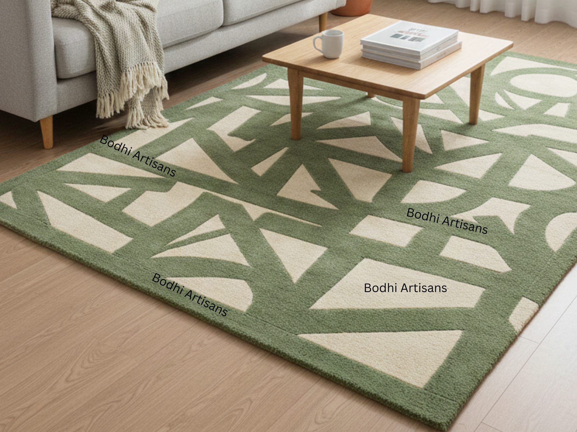modern sage green abstract hand tufted wool rug contemporary geometric area rug