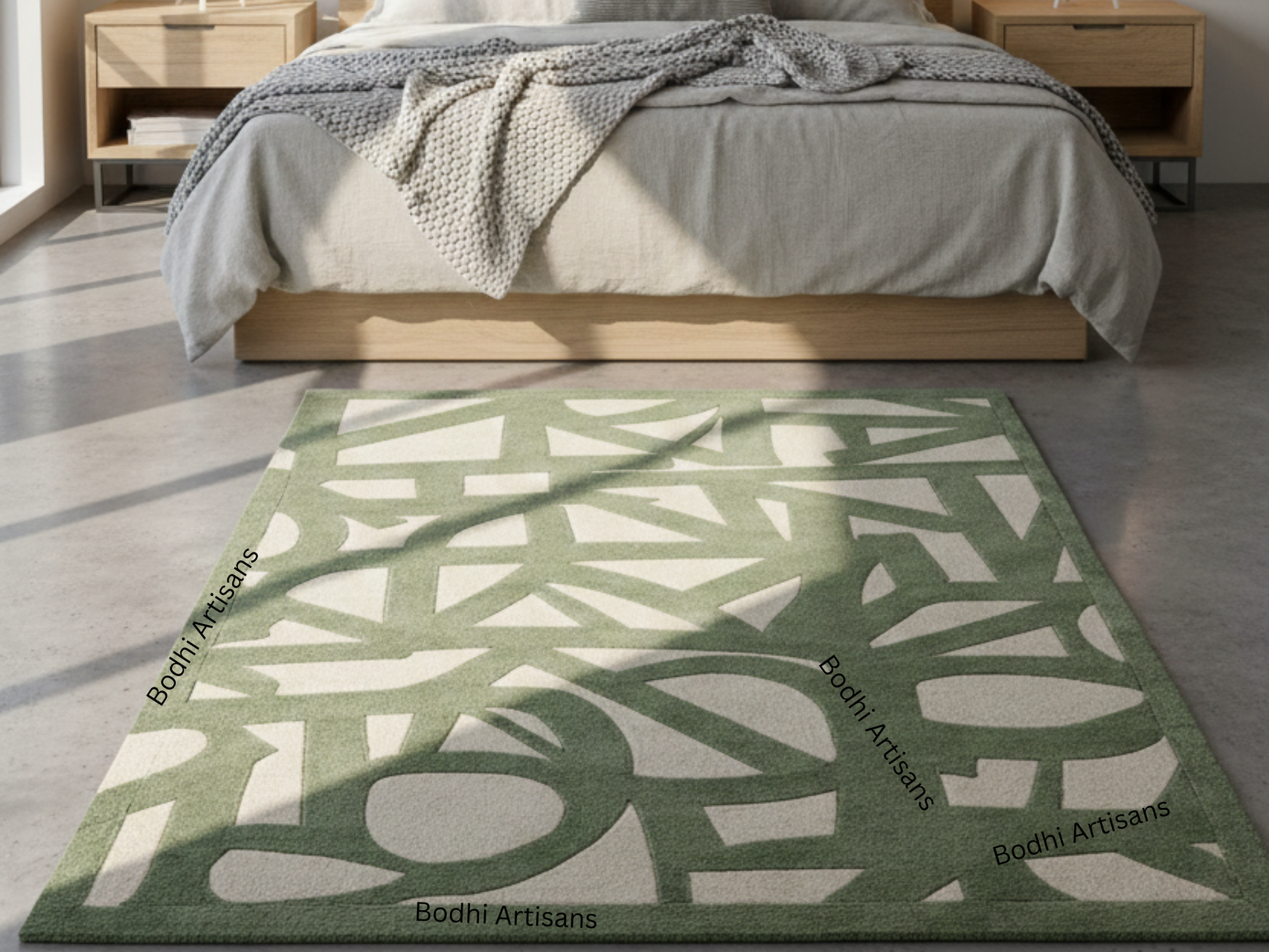 modern sage green abstract hand tufted wool rug contemporary geometric area rug