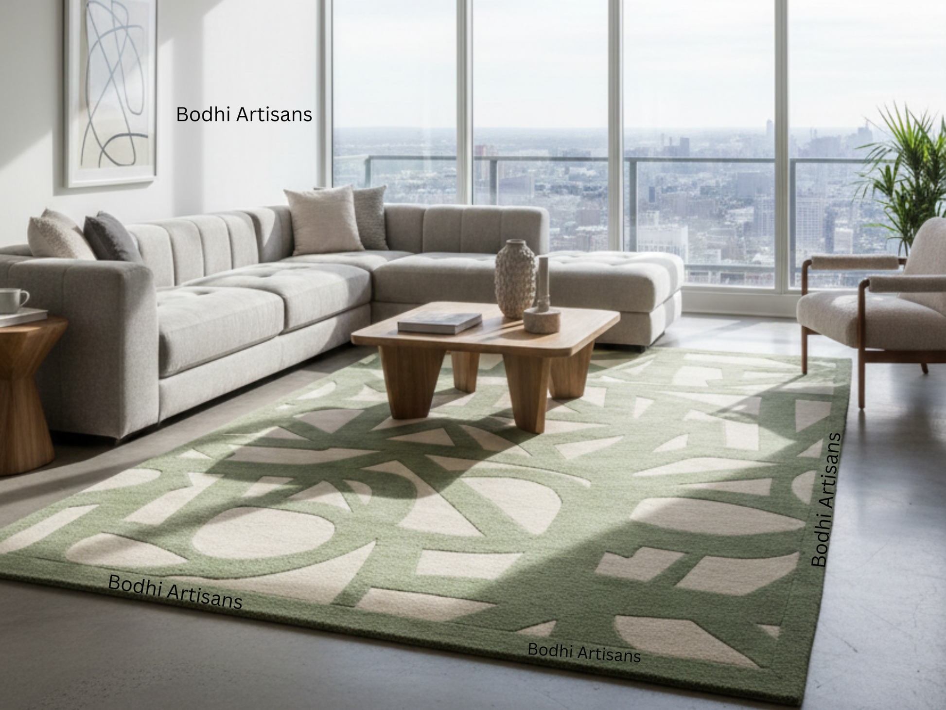modern sage green abstract hand tufted wool rug contemporary geometric area rug
