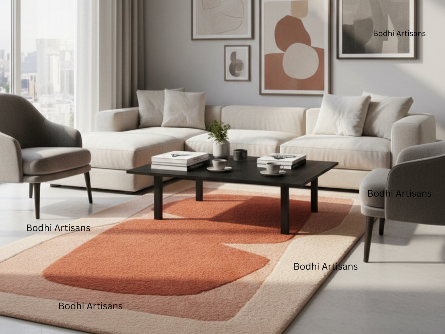 modern terracotta abstract hand tufted wool rug contemporary area rug