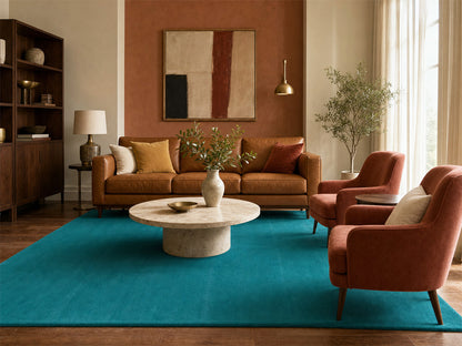 Teal solid wool rug for living room or bedroom, handmade in India – photo 10