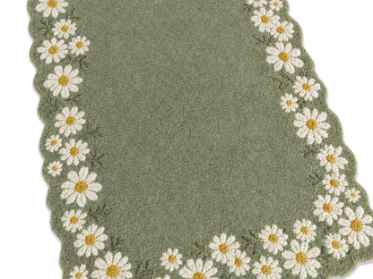 Sage green daisy border rug – handmade modern wool rug by Bodhi Artisans