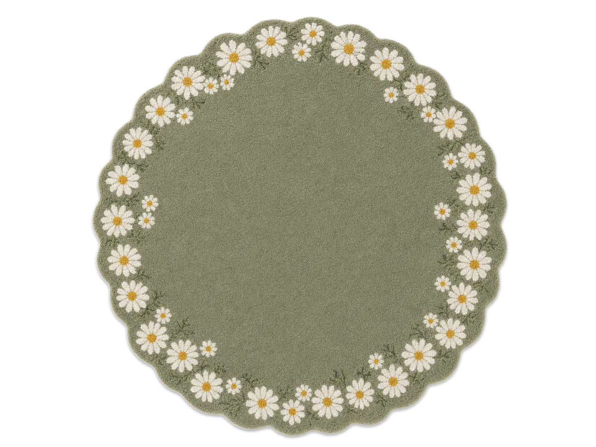 Handmade modern sage green daisy border rug, Bodhi Artisans wool area rug