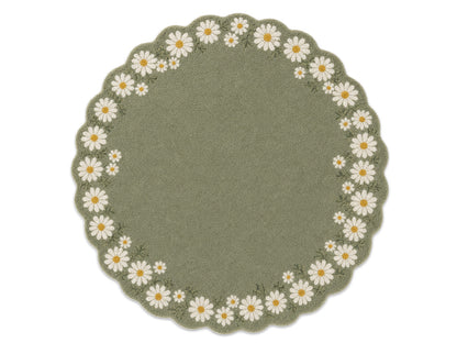 Handmade modern sage green daisy border rug, Bodhi Artisans wool area rug
