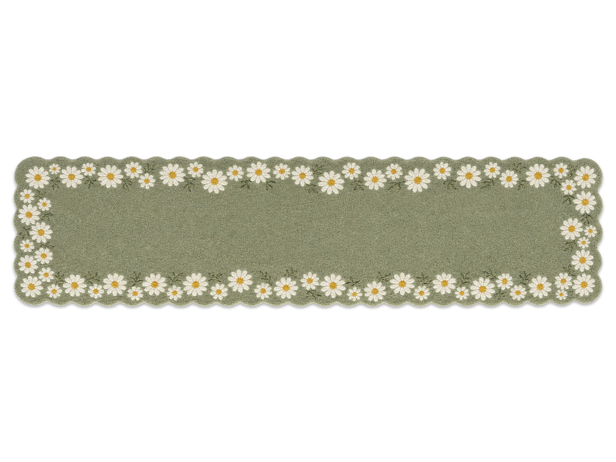 Handmade sage green daisy border wool area rug, modern style, made in India – photo 7