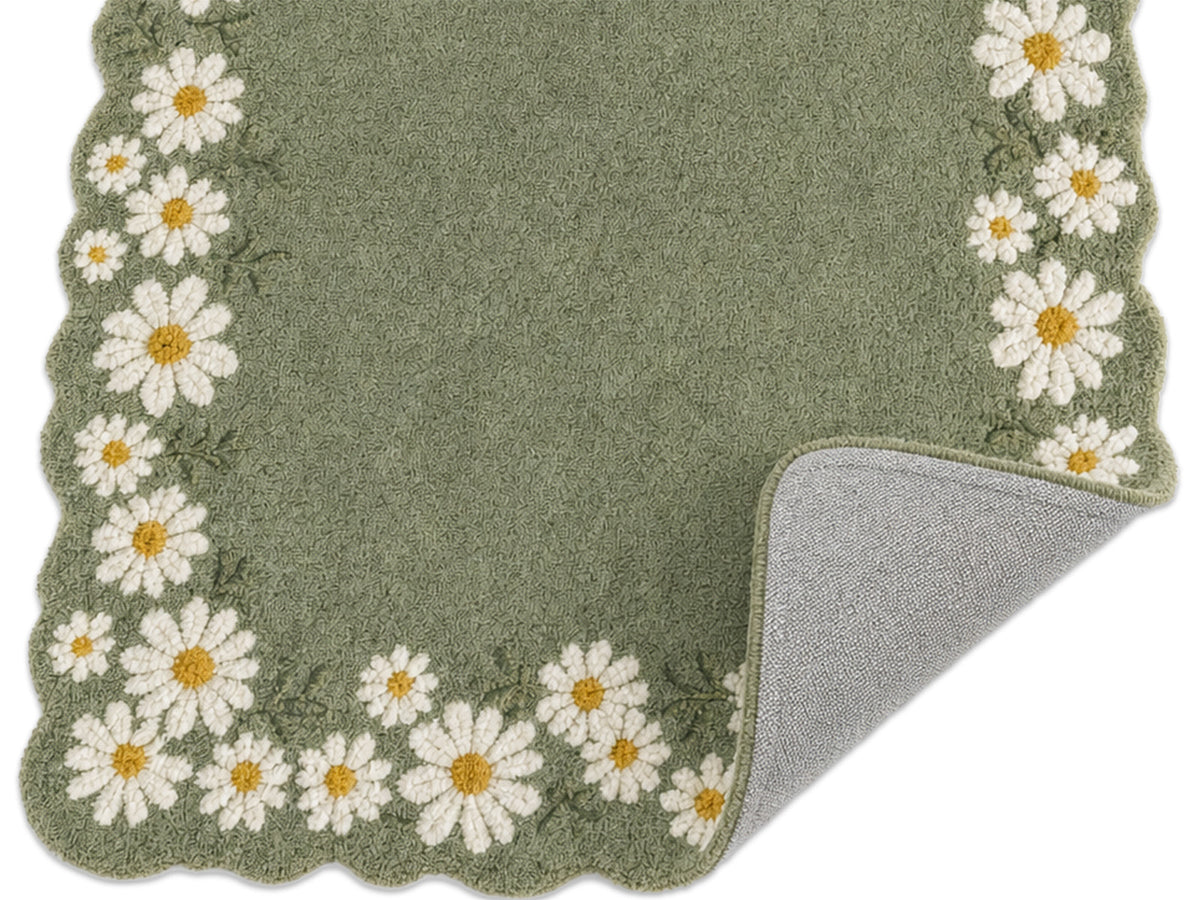 Sage green daisy border rug – handmade modern wool rug by Bodhi Artisans – photo 8
