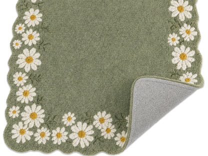 Sage green daisy border rug – handmade modern wool rug by Bodhi Artisans – photo 8