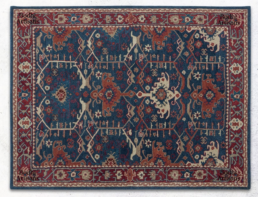 Handmade Wool Oriental Rug Blue | Traditional Hand-Tufted Persian Area Carpet | Vintage Style Living Room Rug |