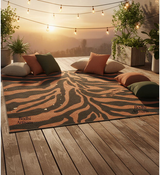Tiger Print Hand Tufted Wool Rug – Modern Animal Pattern Area Rug