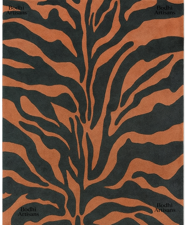 Tiger Print Hand Tufted Wool Rug – Modern Animal Pattern Area Rug