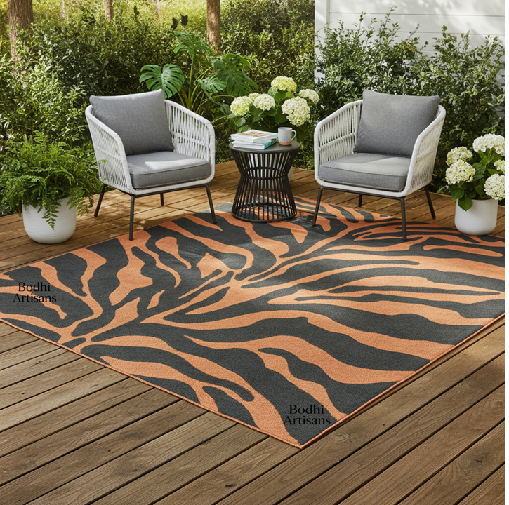 Tiger Print Hand Tufted Wool Rug – Modern Animal Pattern Area Rug