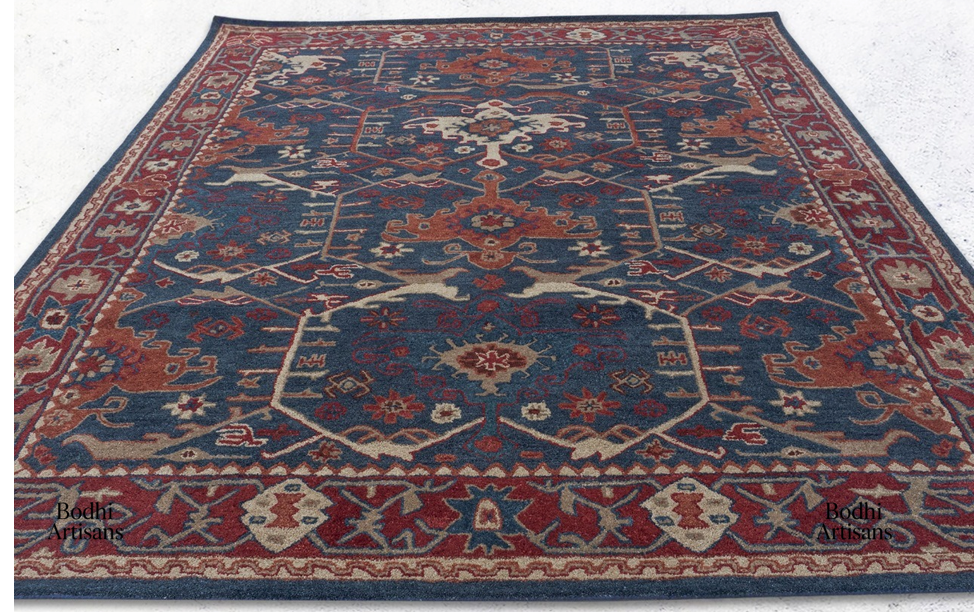 Handmade Wool Oriental Rug Blue | Traditional Hand-Tufted Persian Area Carpet | Vintage Style Living Room Rug |